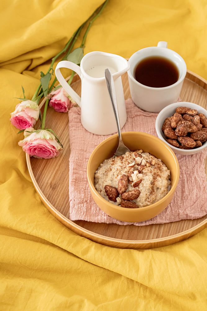 Cinnamon Almonds Porridge With Rhubarb