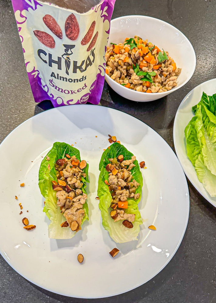 Asian Chopped Cabbage Salad with Minced Tofu, Chicken, and CHIKA'S Smoked Almonds