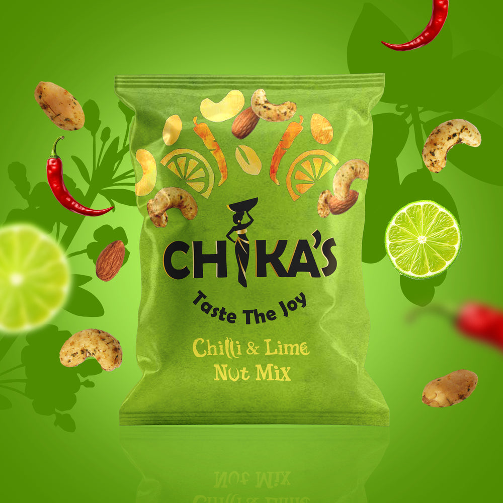 CHIKA'S Chilli & Lime Nut Mix - A vibrant blend of spicy and tangy flavours with a mix of premium nuts.