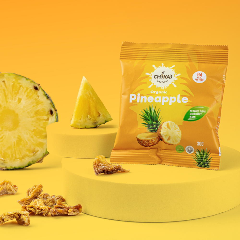 CHIKA'S Organic Dried Pineapple - Naturally sweet and chewy organic dried pineapple slices.